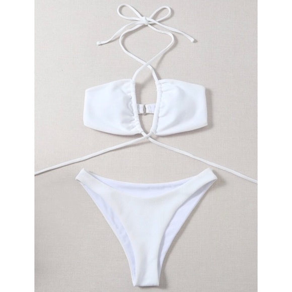 Sexy White Strappy Halter Bikini - Picture 2 of 7